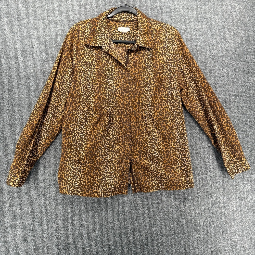 Charter Club Blouse Top Womens‎ 14 Leopard Print Button Up Pleated Boho Mob Wife